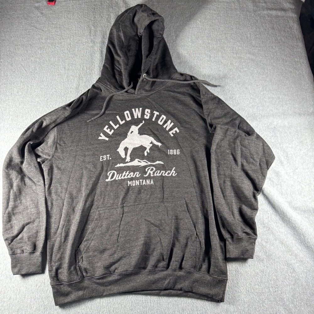 Yellowstone Dutton Ranch Montana Hoodie Mens XL Charcoal Grey Graphic Sweatshirt
